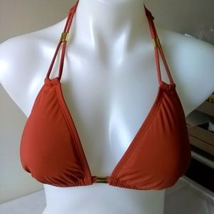 Bleu Rod Beattie Terracotta Triangle String Bikini Halter Top 34C/36B Cup Pads